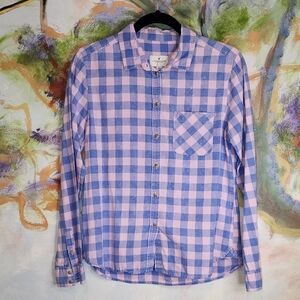 American Eagle Outfitters Pink and Blue Plaid Button Down Shirt
